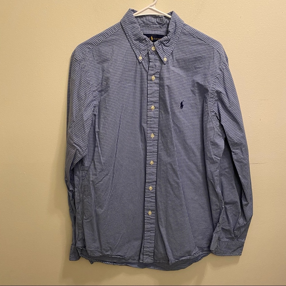 Polo Ralph Lauren Blue Plaid Shirt Large L EUC